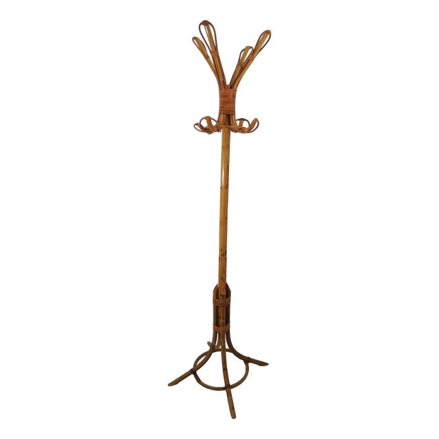 Bamboo and Wicker Coat Stand, Italy, 1950s For Sale