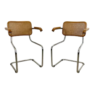 Pair Vintage Cesca Style Cane Back Cantilever Armchair Frames-