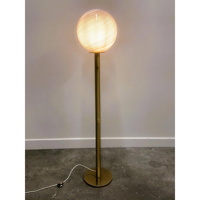 Large Italian Brass Floor Lamp with Swirled Murano Glass Globe, 1970s For Sale - Image 6 of 13