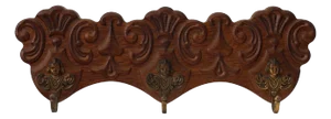 Antique Carved Oak Wall Mounted Coat Rack, 1890s