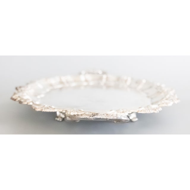 Vintage Silver Plate Scalloped Shell Footed Serving Tray With Handles For Sale - Image 4 of 10