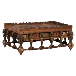 Japanese Edo Period Folk Art Altar Table with Carved and Painted Motifs