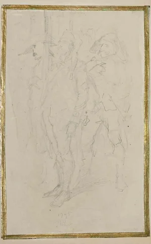 Jules David, Soldiers, Original Pencil Drawing, 19th Century