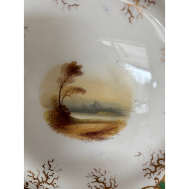 Antique Green & Gilt Porcelain Plates Scenic Victorian C 1900 Gold Scalloped - Set of 10 For Sale - Image 9 of 12