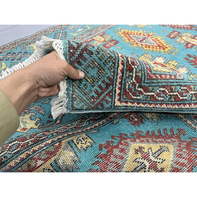 Turquoise Kazak Wool Rug With Repeating Medallions, 3'11" X 5'10" For Sale - Image 10 of 15