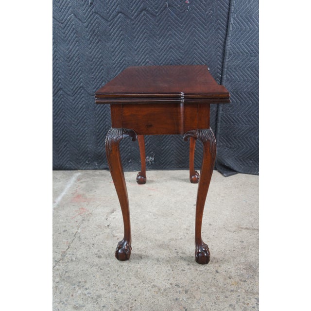 Antique George II Style Chippendale Mahogany Flip Top Claw Foot Card Game Table For Sale - Image 12 of 17