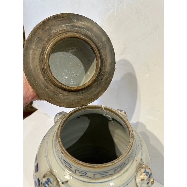 Ceramic Blue and White Asian Jinger Jar For Sale - Image 7 of 9