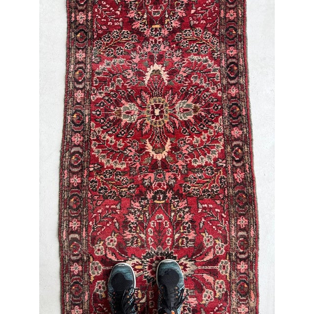 Botanical Vintage Persian Sarouk Runner Scarlet, Grey Rug 2.10 x 9.10 For Sale - Image 4 of 9