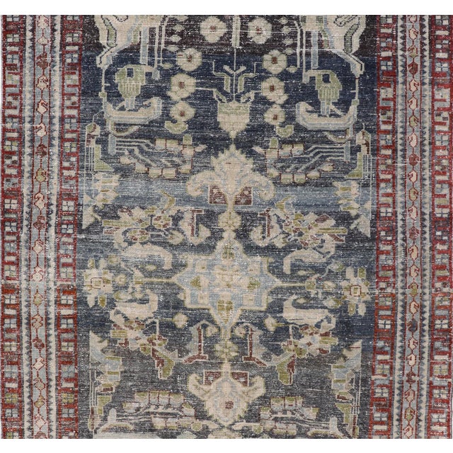 Tribal Antique Persian Hamadan Rug With Elegant Floral and Geometric Design 4'0"x6'7" For Sale - Image 3 of 11