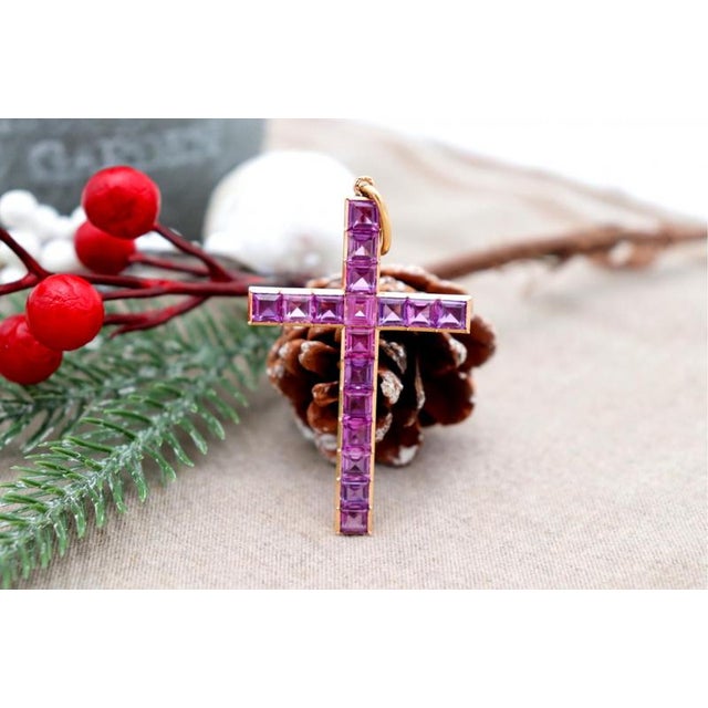 19.2k Gold Cross Pendant with Rubies For Sale - Image 4 of 8