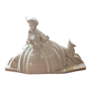 Circa 1930 French Art Deco Woman With Deer Ceramic Craquele Sculpture