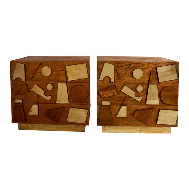 1980s Schumacher Italian Wood Dressers with Brass Accents - A Pair For Sale