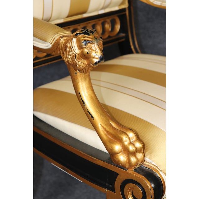 Pair English Regency Thomas Hope Style Ebonized & Gilt Armchairs For Sale - Image 15 of 16