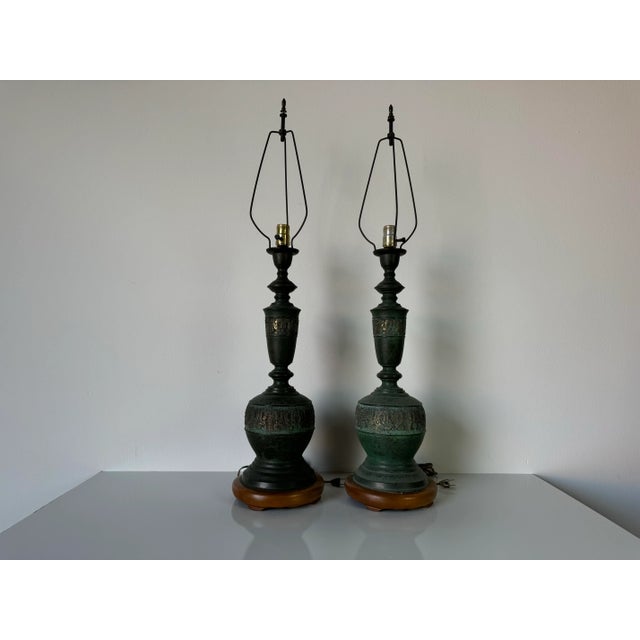 James Mont Style Brass Chinoiserie Table Lamps - A Pair/Sold For Sale - Image 10 of 12