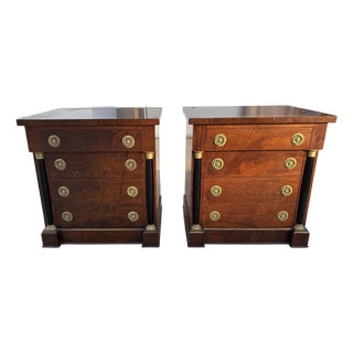 Pair of 1880 Biedermeier Burl Walnut Nightstands Bedside Table Sized Drawers For Sale