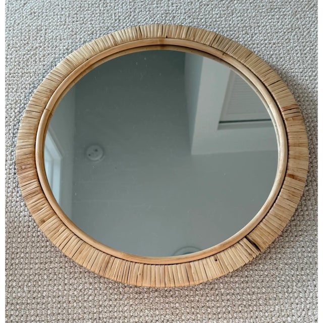Vintage Rattan Round Mirror For Sale - Image 4 of 6