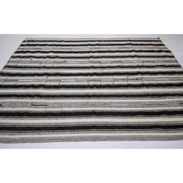 Contemporary Vintage Black & Gray Striped Kilim Rug- 8′ × 10′2″ For Sale - Image 3 of 7