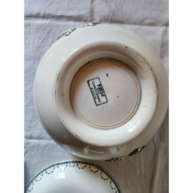 French Forest Green Floral Earthenware Soup Tureen from Sarregeumines, 1880s For Sale - Image 16 of 17