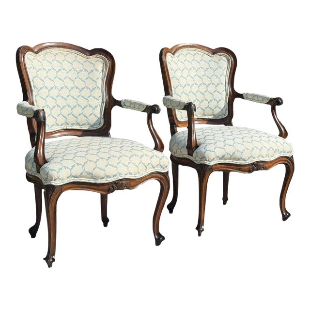 Antique French Louis XV Style Walnut Bergère Armchairs, a Pair For Sale
