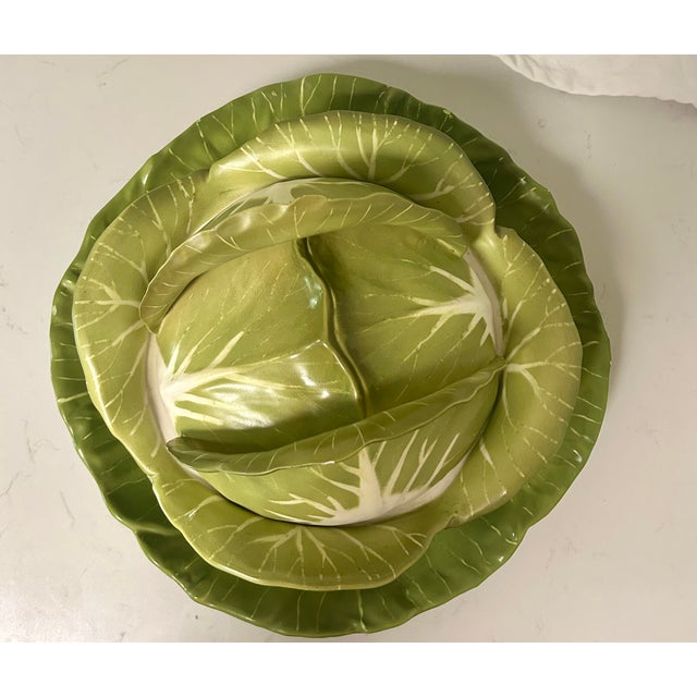 1960's Majolica Trompe-l'Oeil Cabbage Tureen and Underplate- 2 Pieces For Sale In Palm Springs - Image 6 of 12