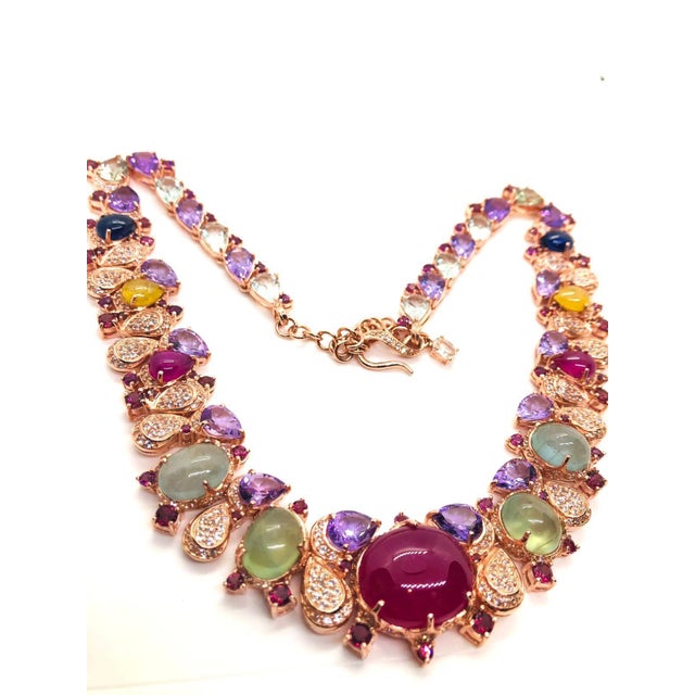 Bochic “Capri” Vintage Ruby, Sapphire, Amethyst, Aquamarine & Peridot Necklace For Sale - Image 9 of 18
