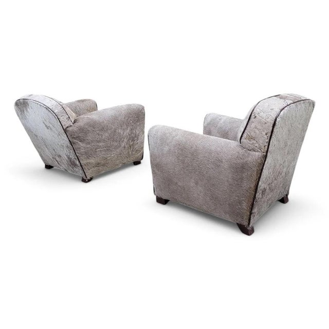 Vintage French Art Deco Club Chairs Reupholstered in Cowhide - Pair For Sale In Chicago - Image 6 of 11