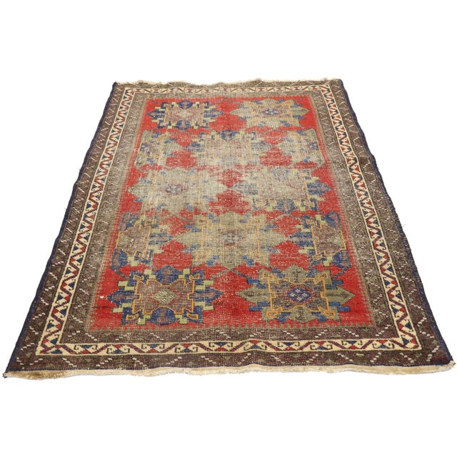 Rustic Antique Persian Karabakh Rug - 03'08 X 05'01 For Sale - Image 3 of 9