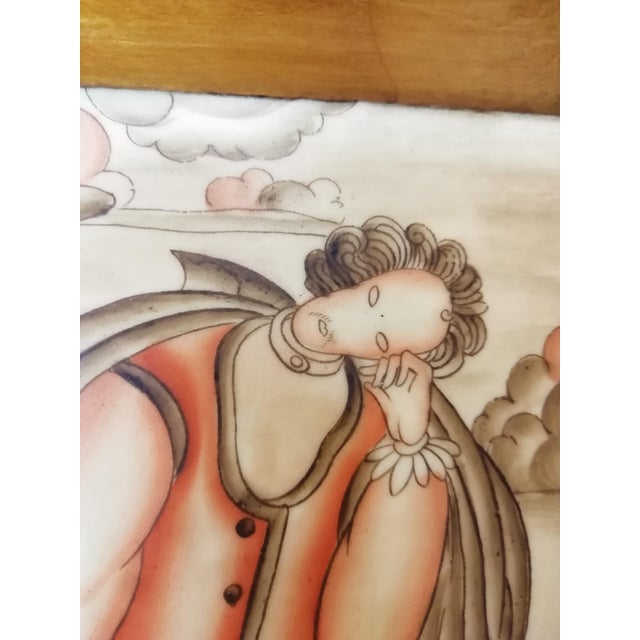 Wood Tired Pilgrim Framed Tile by Gio Ponti for Richard-Ginori San Cristoforo, Italy, 1920s For Sale - Image 7 of 7