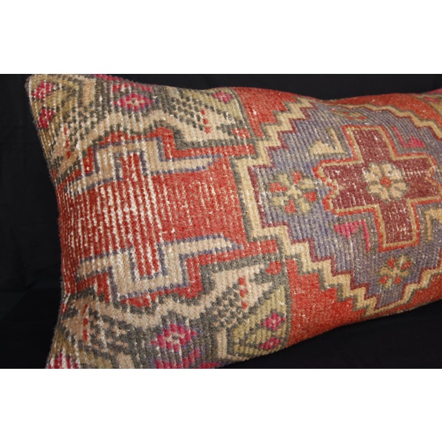 Vintage Anatolian Oushak Pillow – Tribal Handwoven Rug Cushion Cover -19'' X 35'' For Sale - Image 9 of 12