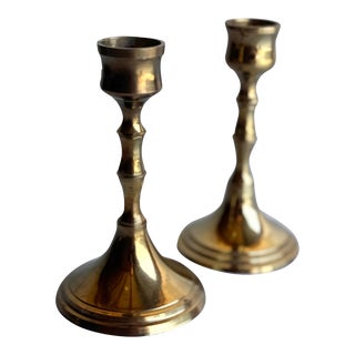 Petite Vintage Brass Chinoiserie Bamboo-Style Candlestick Holders - a Pair For Sale