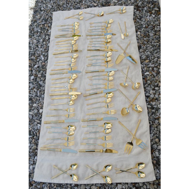 Contemporary Modern Flatware Stainless Steel Gold Tone Korea 82 Piece Collection For Sale - Image 10 of 18