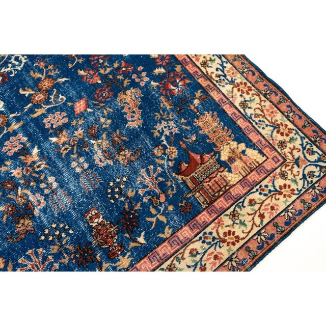 Vintage Blue Chinese Peking-Style Floral Pagoda Rug For Sale - Image 9 of 11