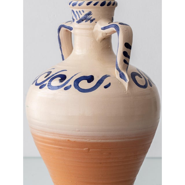 Early 21st Century Spanish Revival Terracotta Table Lamp with Linen Shade For Sale - Image 5 of 14