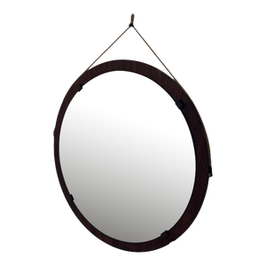Vintage Italian Wood Round Wall Mirror 1980