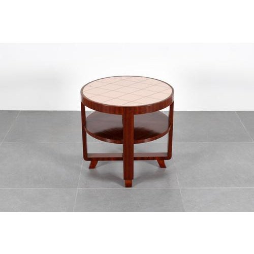 Art Deco Circular Side Table in Bentwood and Pink Mirrored Glass, Italy, 1930s For Sale - Image 4 of 15