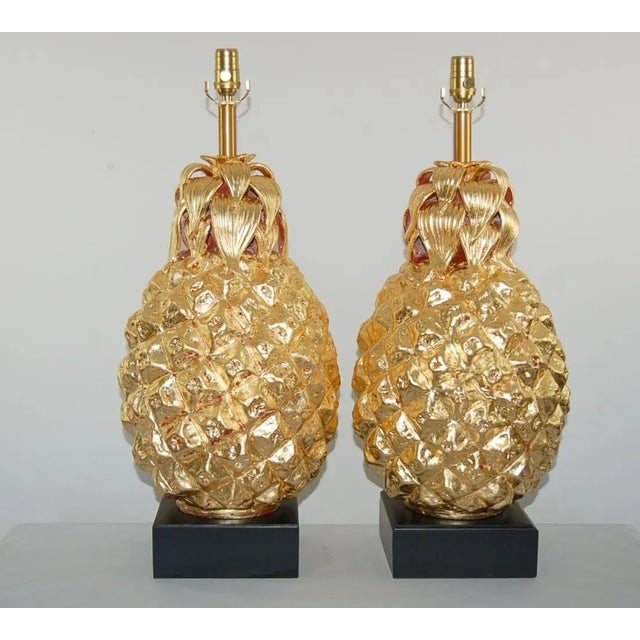 Mid-Century Modern Marbro Italian Ceramic Pineapple Lamps Gold For Sale - Image 3 of 12