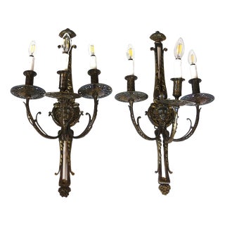 Antique Art Nouveau Empire Bronze Wall Lamps from Unbekannt, 1920s, Set of 2 For Sale