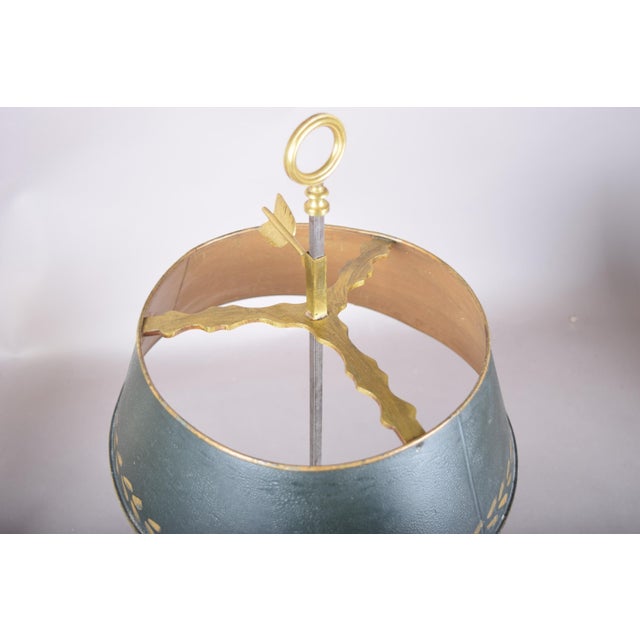 Brass Bouillotte Candle Lamp with Green Tole Shade and Paw Feet, 1950s For Sale - Image 10 of 11