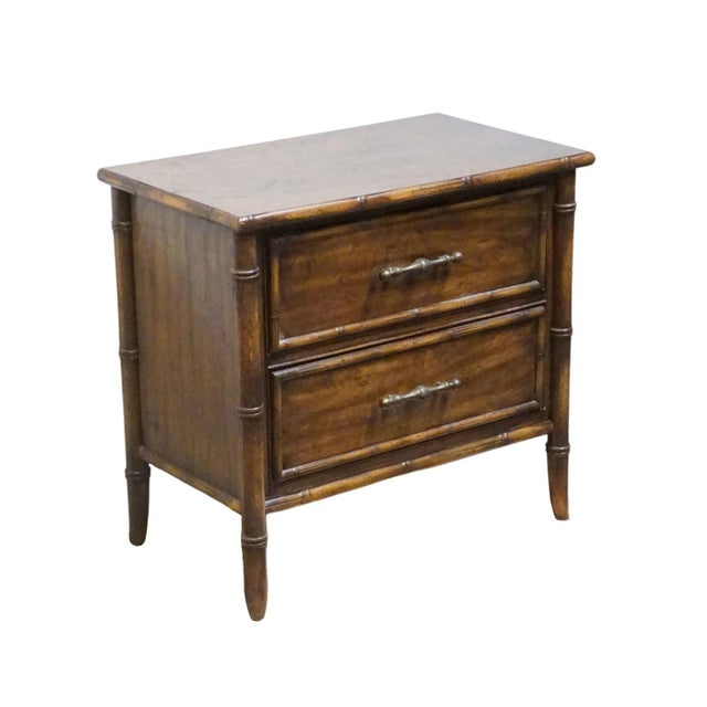 Mount Airy Furniture Company National / Mount Airy Asian Chinoiserie Faux Bamboo 28" Fruitwood Two Drawer Nightstand For Sale - Image 4 of 13