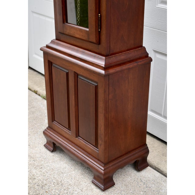 Traditional Mahogany Grandmother Clock Vintage Mechanical Embossed Dial For Sale In Philadelphia - Image 6 of 18