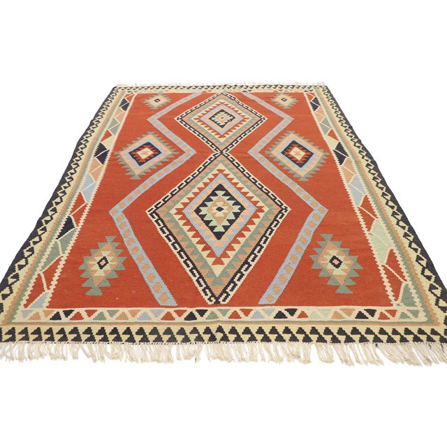 Tribal Vintage Persian Shiraz Kilim Rug - 05'07 X 07'08 For Sale - Image 3 of 9