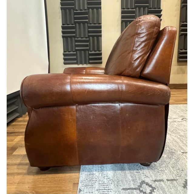 Vintage Traditional Chocolate Brown Leather Club Chair Recliner With Brass Nailhead Trim For Sale In Houston - Image 6 of 16