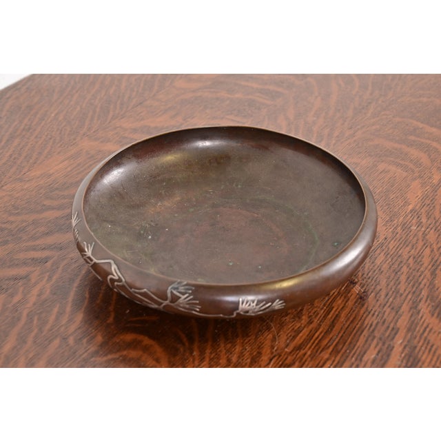 A gorgeous antique Arts & Crafts or Art Deco period sterling silver on bronze footed bowl By Heintz Art Metal Shop USA,...