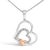 Contemporary .925 Sterling Silver Double Heart Pendant Necklace with Diamond and 10K Rose Gold Accent For Sale - Image 3 of 4