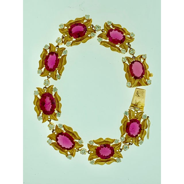 24 Carat Pink Tourmaline & 2.75 Carat Diamond Bracelet In 18 Karat Yellow Gold A spectacular jewelry piece. This...