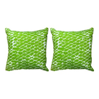 Pair of Nantucket Gyotaku Lime Green Fish Scale Pillows 24" For Sale