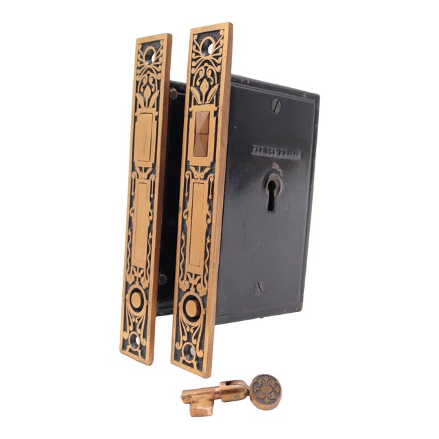Pair of Antique Aesthetic Russell & Erwin Brass Pocket Door Locks For Sale