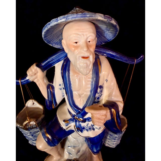 Blue Large Vintage Chinese Fisherman Figurine For Sale - Image 8 of 12