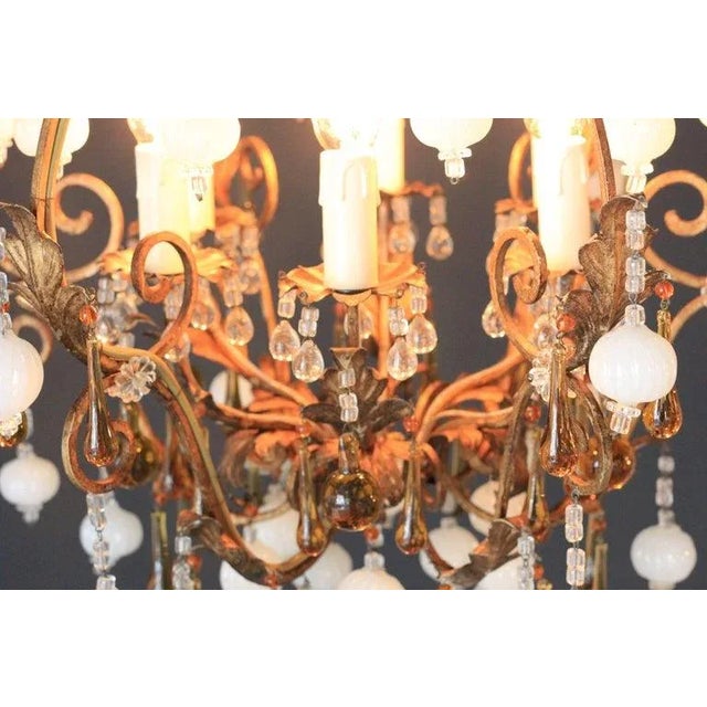 1930s Special Murano Crystal Chandelier White and Brown Amber Cage For Sale - Image 5 of 8