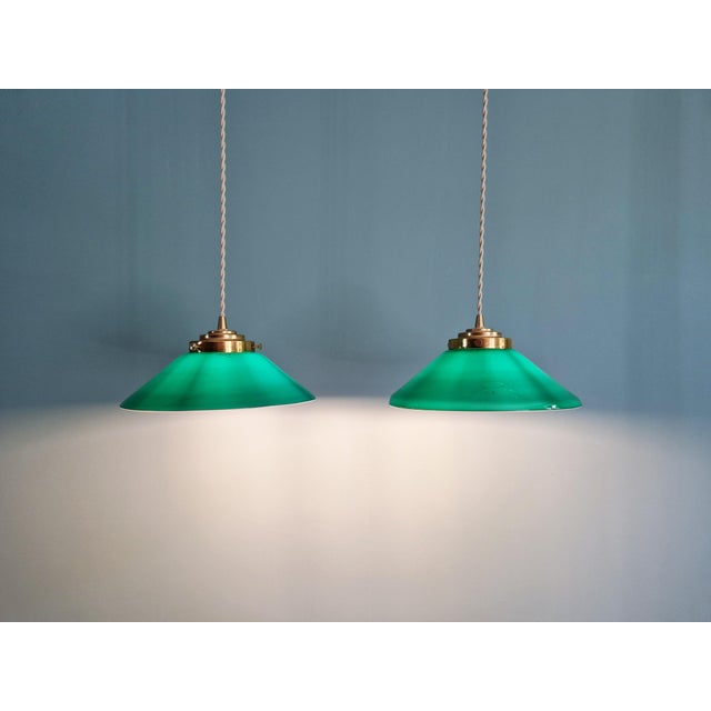 Art Deco Conical Green Opaline Pendant Lights, Set of 2 For Sale - Image 13 of 17